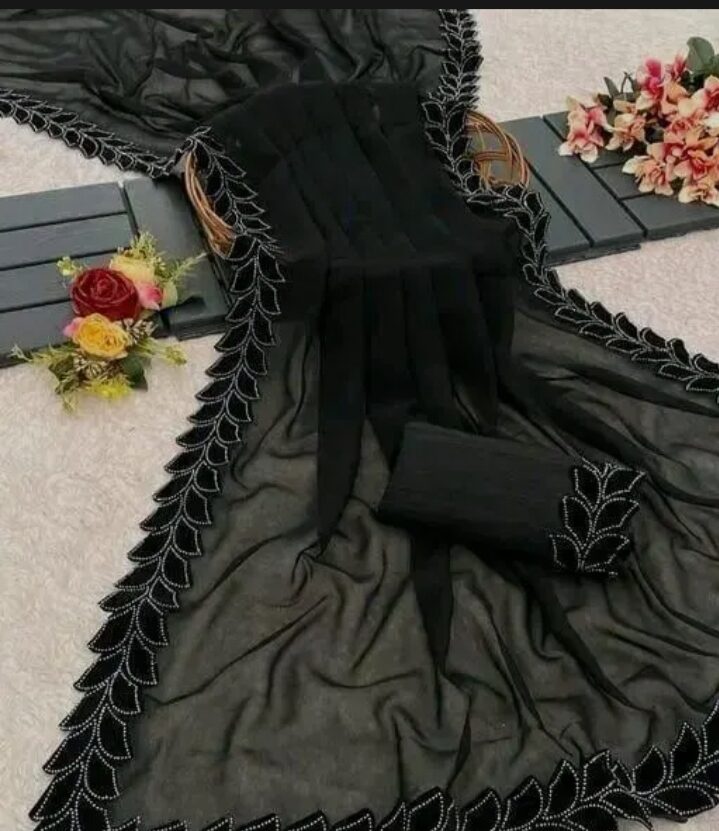 Trending Rofolo Georgette Black Saree for Women